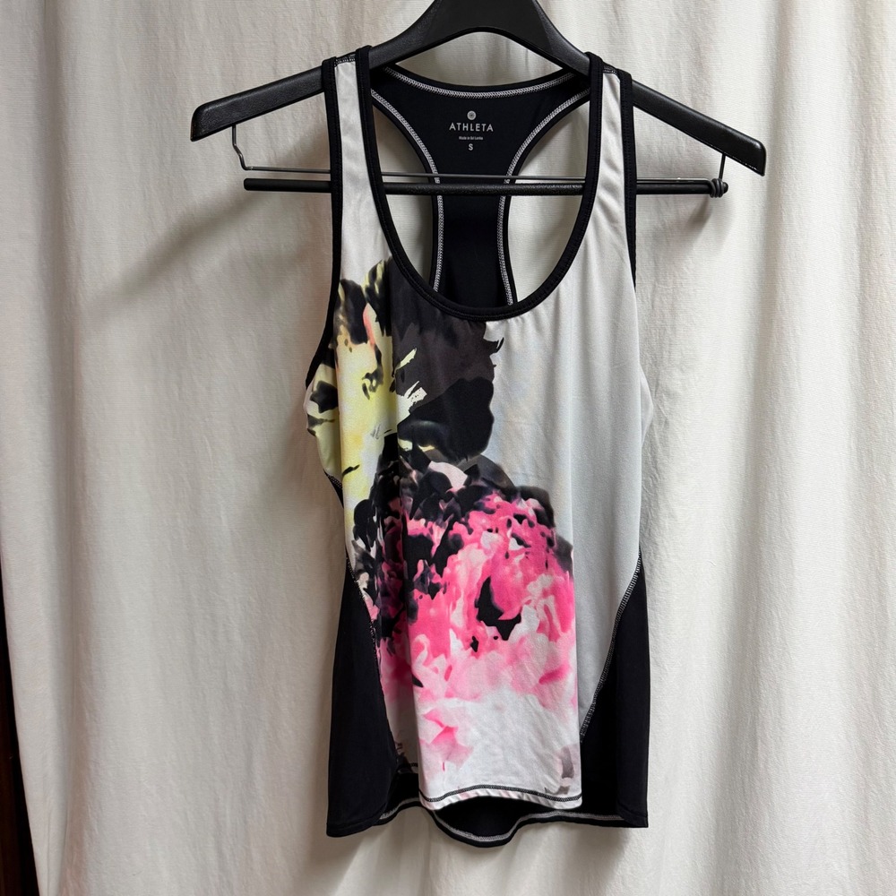 Athleta Womens Floral Racerback Active Tank Top Black Pink S